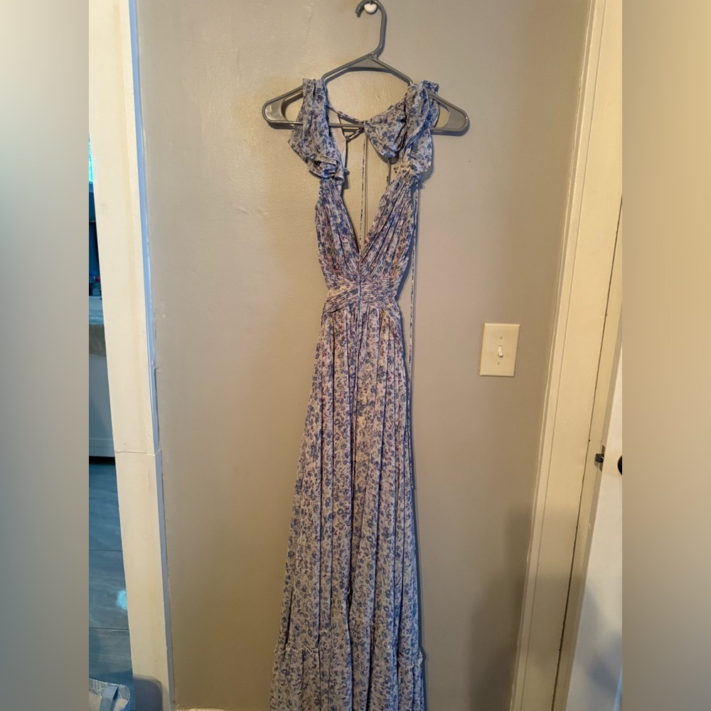 ASTR Purple and Blue Halter Maxi Dress